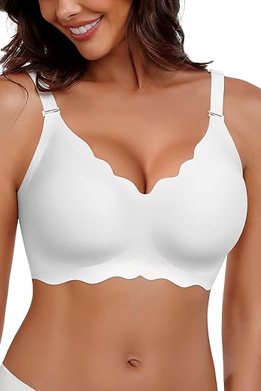 Wireless Seamless Bras for Women No Underwire Wavy V Neck Soft Support Full Coverage Comfortable Bra