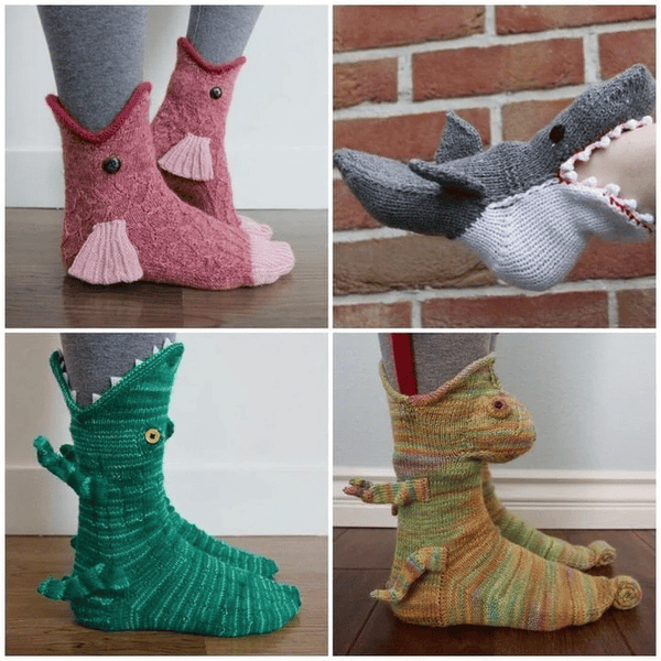 3D knitted crocodile socks