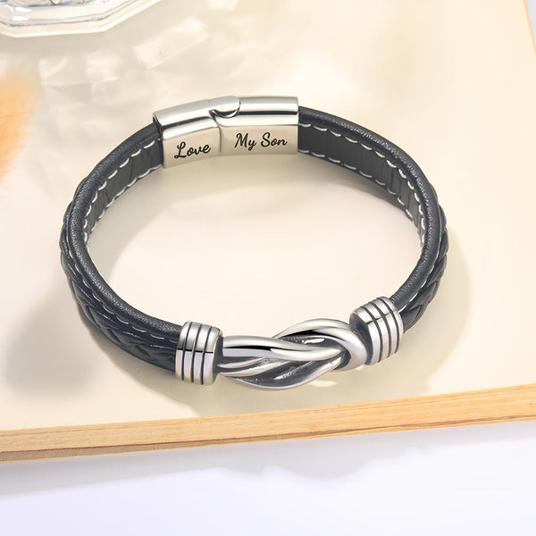 “Mother and Son Forever Linked Together" Braided Leather Bracelet